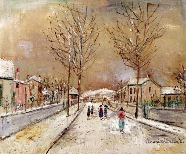 Village Street In The Snow At Sannois by Maurice Utrillo