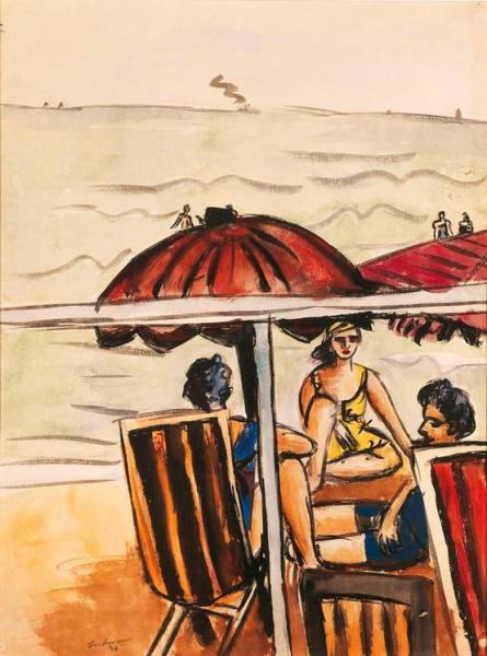 Beach Scene With Sunshade by Max Beckmann
