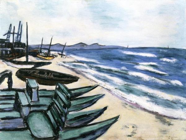 Beach With Boats On The Riviera by Max Beckmann