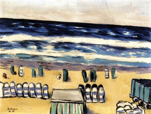 Blue Sea With Beach Chairs by Max Beckmann