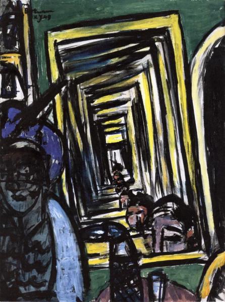 Café Interior With Mirror-play by Max Beckmann