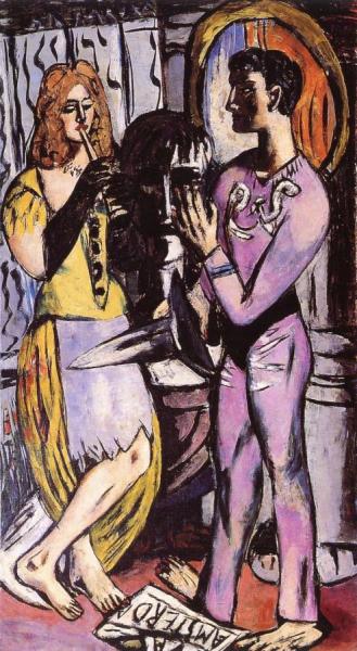 Carnival (triptych - Left Panel) by Max Beckmann