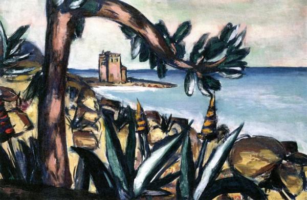 Seascape With Agaves And Old Castle by Max Beckmann Oil Painting Reproductions