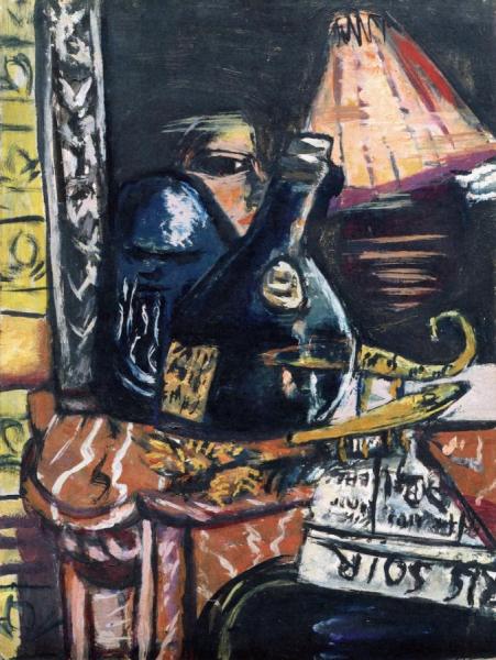 Still Life With Lopsided Schnapps Bottle And Buddha by Max Beckmann