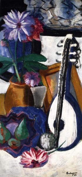 Still Life With Purple Dahlias by Max Beckmann