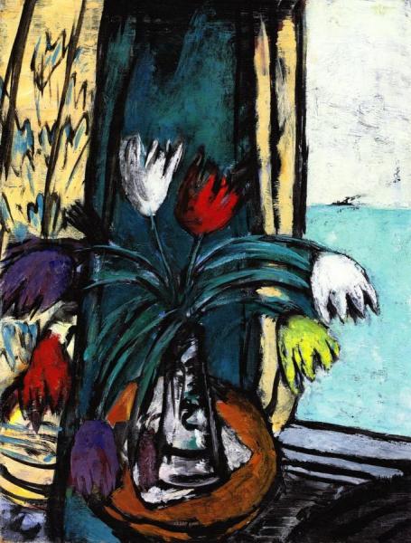 Still Life With Tulips And View Of The Sea by Max Beckmann Oil Painting Reproductions