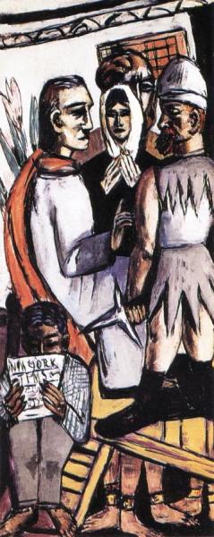 The Actors (triptych - Left Panel) by Max Beckmann