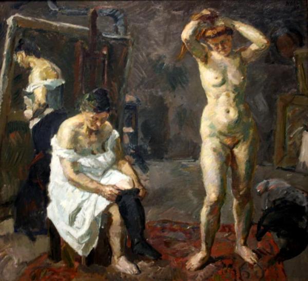 Three Women In The Studio by Max Beckmann