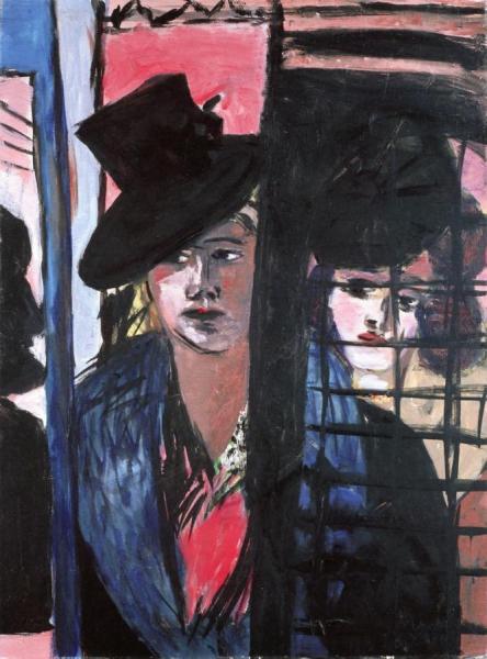 Two Women In Glass Door by Max Beckmann