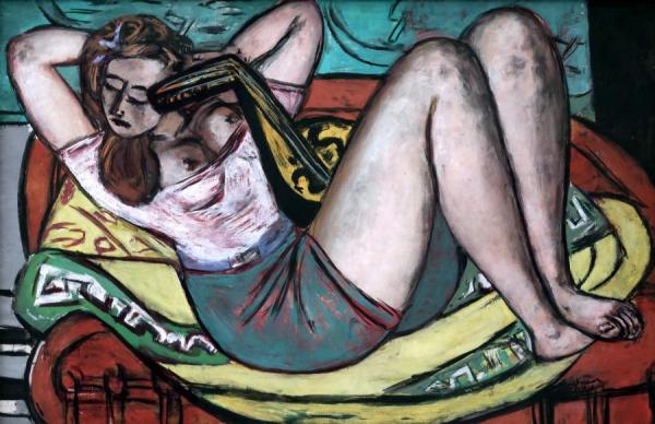 Woman With Mandolin In Yellow And Red by Max Beckmann