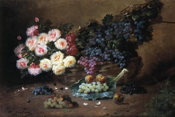 Still Life With Roses And Grapes by Max Carlier