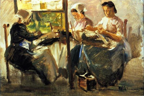 Brabant Lacemakers - Study With Three Figures [2nd Version] by Max Liebermann