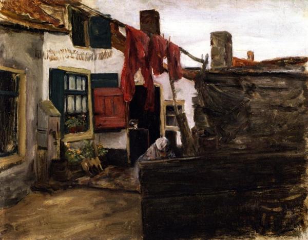 Corner Of A Dutch Village With Washing Hung Up To Dry by Max Liebermann
