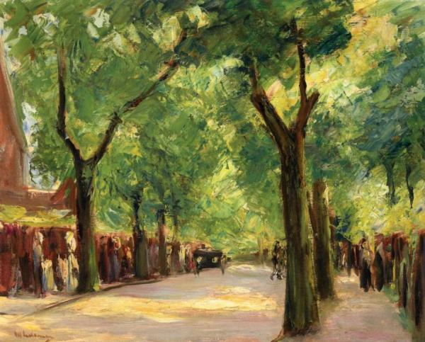 Die Grosse Seestrasse In Wannsee Mit Spaziergängern by Max Liebermann