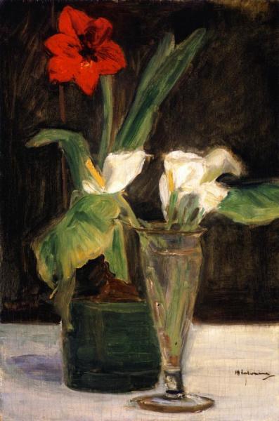 Floral Piece - Amaryllis And Calla Lilies In A Glass Vase by Max Liebermann