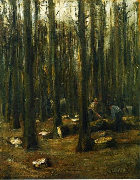 Holzhacker Im Inneren Eines Waldes by Max Liebermann