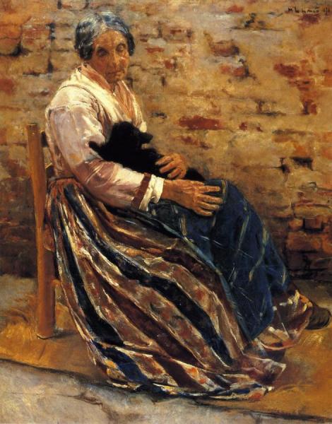 Old Woman With Cat by Max Liebermann