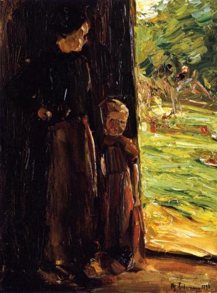 Peasant Woman With Child Below A Door by Max Liebermann