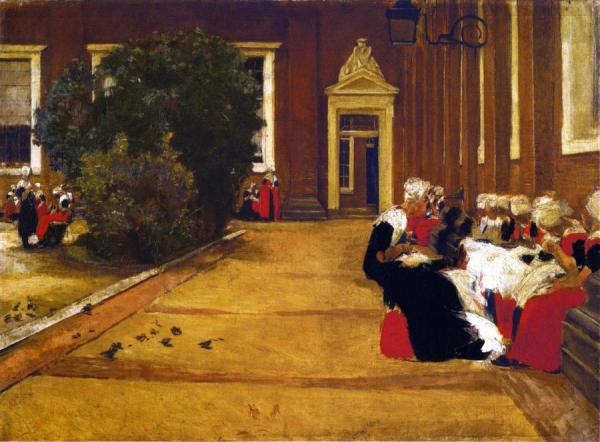Recess In The Amsterdam Orphanage - View Of The Inner Courtyard, Study by Max Liebermann