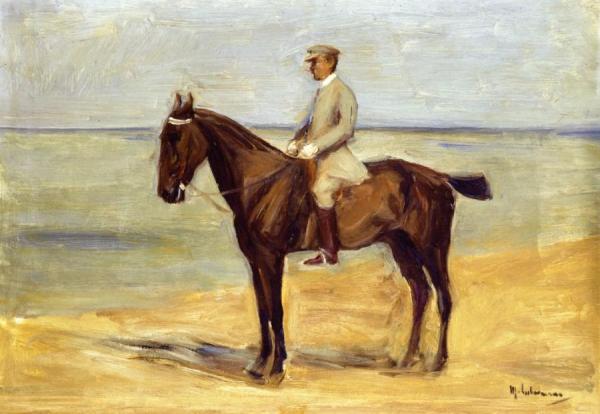 Rider On The Beach Facing Left by Max Liebermann