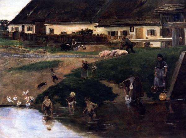 Village Pond In Etzenhauser - Village Idyll by Max Liebermann