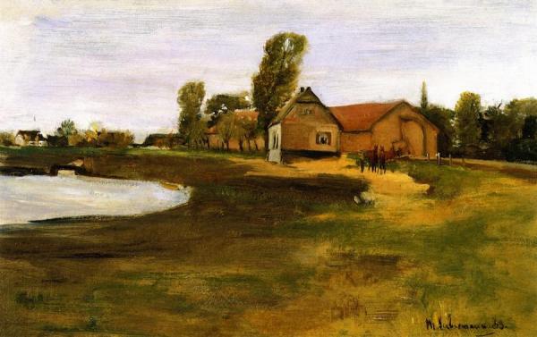 Village Street In Militsh - Landscape With Pond by Max Liebermann