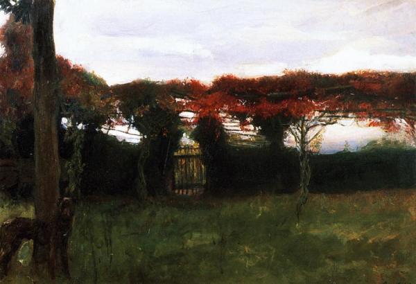 Red Arbor With Dog by Max Slevogt