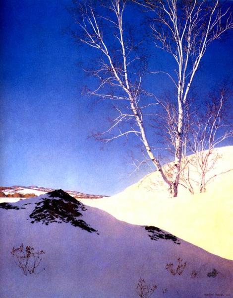 White Birches In The Snow by Maxfield Parrish Oil Painting Reproductions