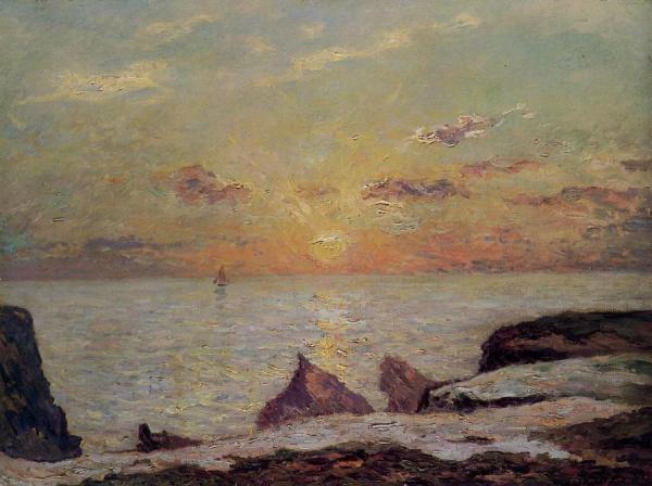 On The Cliffs Of Belle Isle On Mer, Sunset by Maxime Maufra