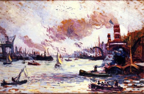 Boats In The Port Of Rotterdam by Maximilien Luce