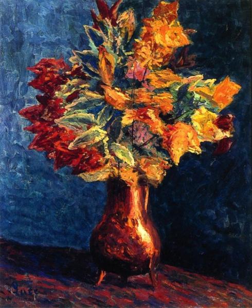 Bouquet Of Autumn Leaves In A Copper Pitcher by Maximilien Luce