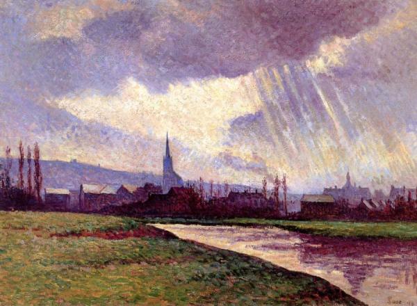 Couillet, Charlerol, Landscape On The Banks Of The River by Maximilien Luce