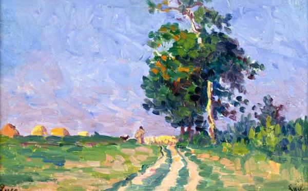 Gardien Et Son Troupeau Sur Le Chemin Aux Environs De Moulineaux by Maximilien Luce