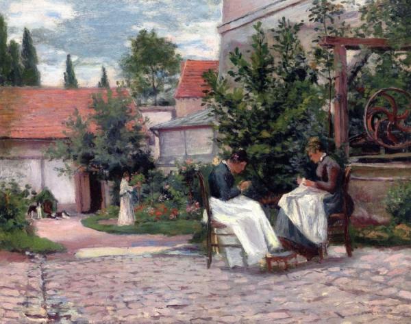 Gisors, Dressmaking In The Garden by Maximilien Luce
