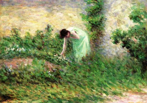 Gisors, Woman Picking Flowers by Maximilien Luce