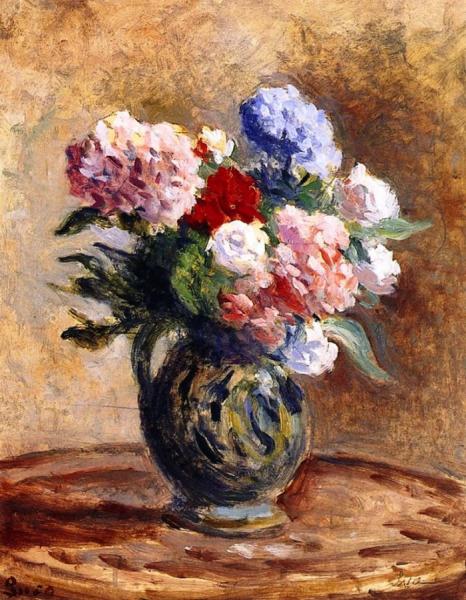 Hydrangeas And Roses In A Vase by Maximilien Luce