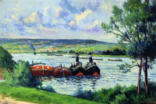Méricourt, Barges And Tug Boats by Maximilien Luce