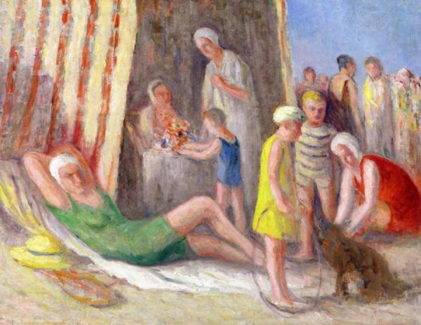 On The Beach At Treport by Maximilien Luce