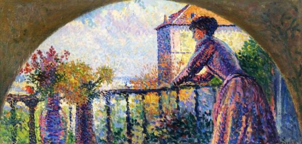 Paris, Rue Cortot, Madame Luce On The Balcony by Maximilien Luce