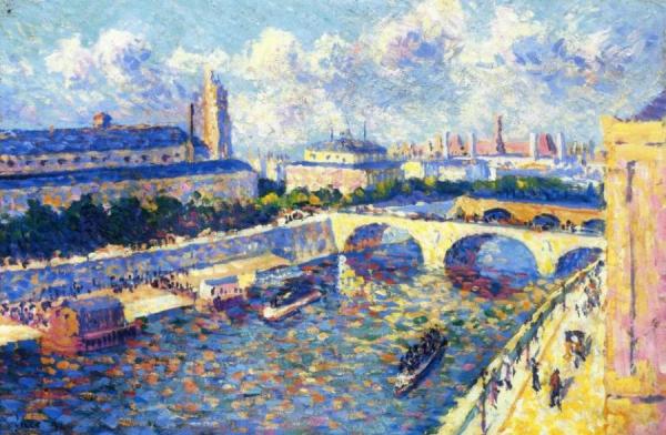 Paris, The Seine And The Quai De La Megisserie Viewed From The Quai De Horloge by Maximilien Luce