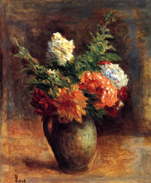 Peonies, Geraniums And White Lilacs by Maximilien Luce