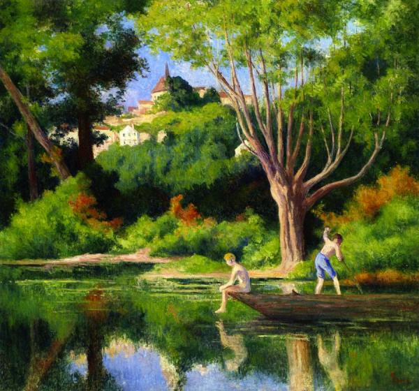 Rolleboise, Swimming by Maximilien Luce