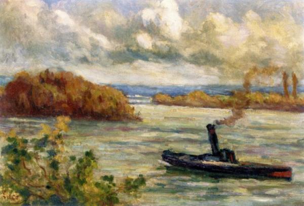 Rolleboise, Tugboat On The Seine by Maximilien Luce