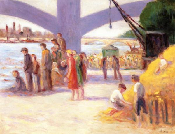 Spectators On The Banks Of The Seine by Maximilien Luce