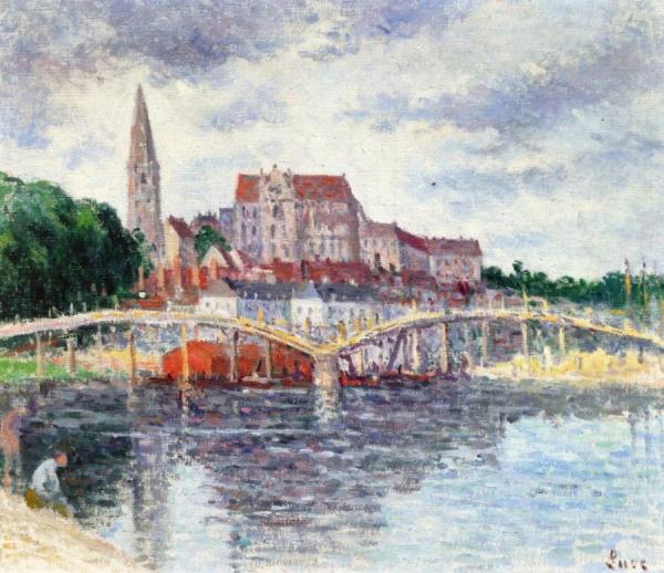 The Bridge Over The Yonne And The Cathedral by Maximilien Luce
