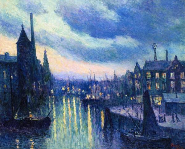 The Port Of Rotterdam, Evening by Maximilien Luce