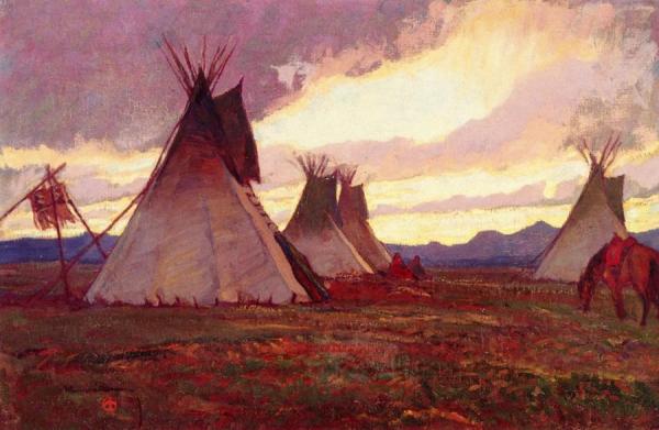 Teepees At Sunset by Maynard Dixon