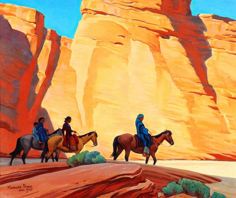 Navajos In A Canyon, 1945 by Maynard Dixon
