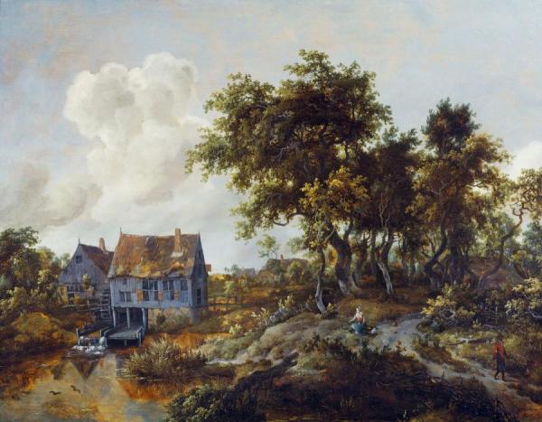 A Watermill Beside A Woody Lane by Meindert Hobbema