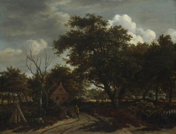 Cottages In A Wood by Meindert Hobbema